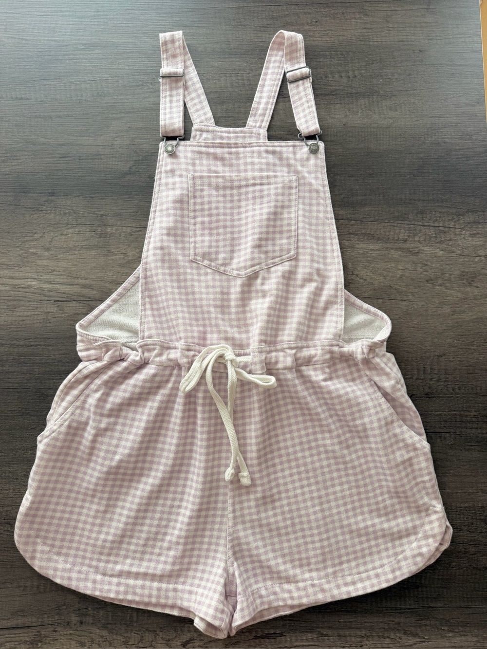 Wallflower Pink Gingham Overall Romper - Soft Drawstring Shortalls Size XL
